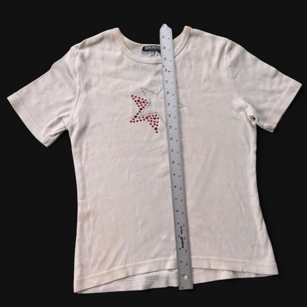 Y2K Rough Rider White Rhinestone Star Tee size m - Picture 4 of 5